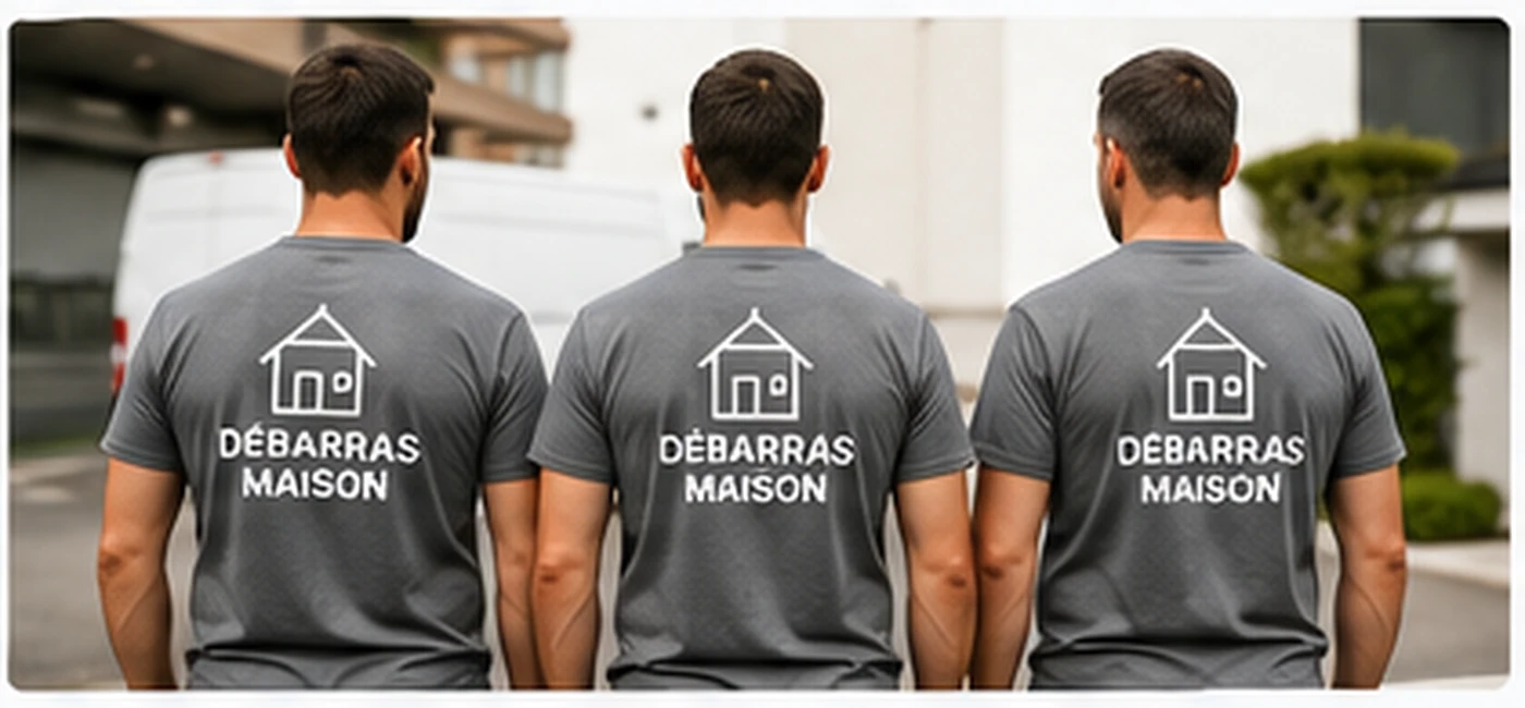 Équipe Débarras Maison portant des t-shirts gris avec le logo de l’entreprise
